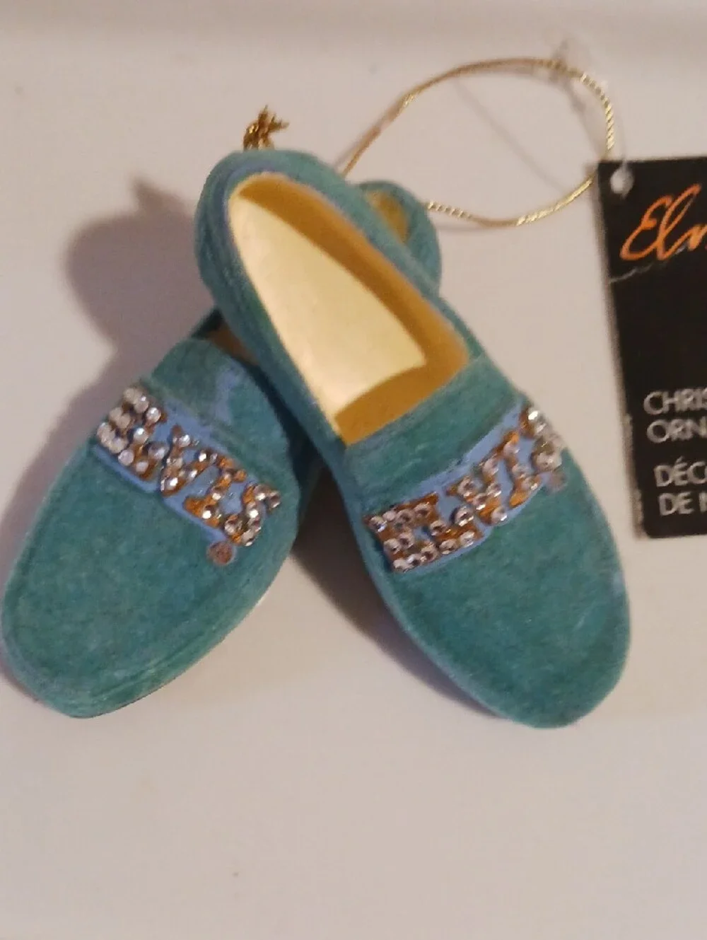 🎵Elvis Handcrafted Teal Velvet Slip-On Ornament Shoes ⚜️